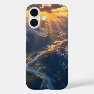 Goldenes Licht über dem alpinen Fluss001 iPhone 16 Hülle