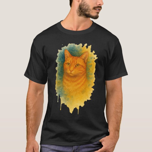 Goldenes Licht: Wasserfarbkatze T-Shirt (Vorderseite)