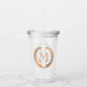 Goldenes Lorbeer-Kranz-Monogramm Acryltrinkbecher