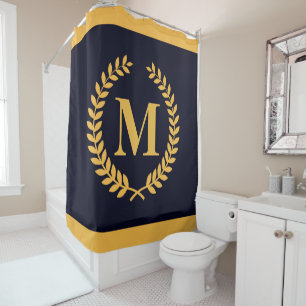 Goldenes Lorbeer-Kranz-Monogramm Duschvorhang