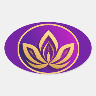 Goldenes Lotus-Emblem Lila Farbverlauf Luxus-Symbo Ovaler Aufkleber