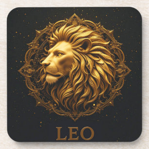 Goldenes Löwensymbol, das Stärke darstellt, Zodiac Getränkeuntersetzer