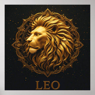 Goldenes Löwensymbol, das Stärke und das Sternzeic Poster