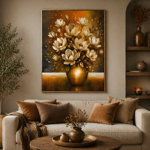 Goldenes Magnolienbouquet Ölgemälde Poster