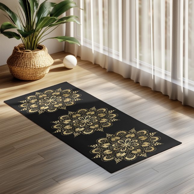 Goldenes Mandala-Muster Schwarz Boho Yogamatte (Von Creator hochgeladen)