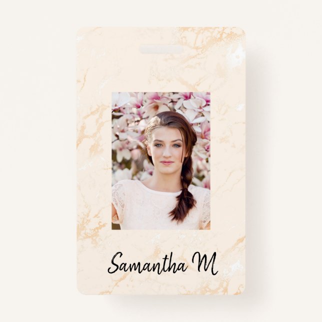 Goldenes Marmor Foto minimalistisches Abzeichen Ausweis (Vorderseite)