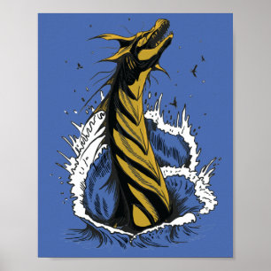 Goldenes Meer-Monster-Schlangen-Ozeanwellen-Poster Poster