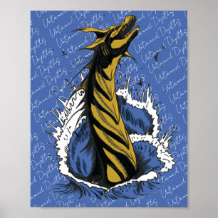 Goldenes Meer-Monster-Schlangen-Ozeanwellen-Poster Poster