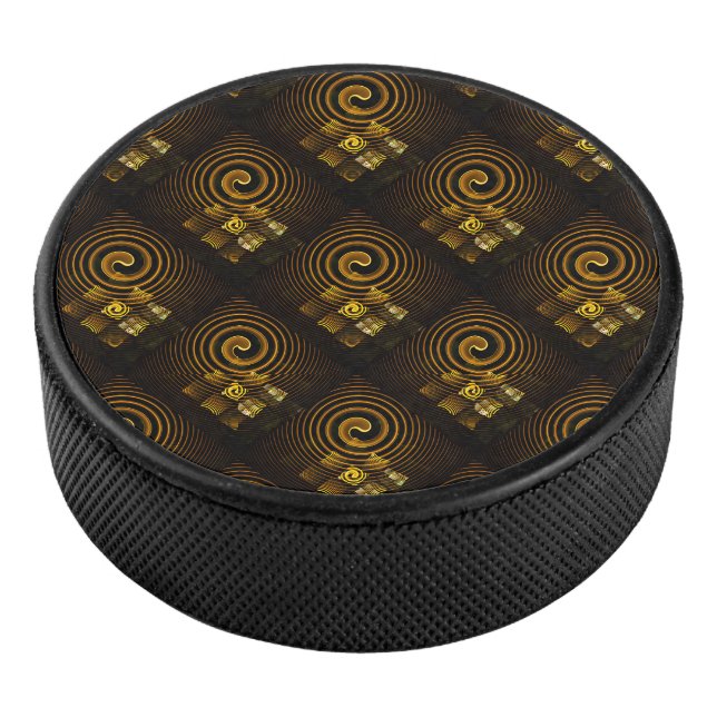 Goldenes modernes Boho-elegantes abstraktes Kunstm Eishockey Puck (3/4)