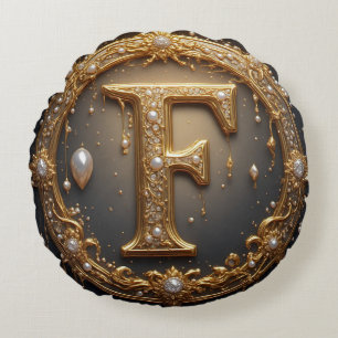 Goldenes Monogramm Anfangsbuchstabe F Rundes Kissen