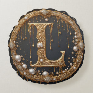 Goldenes Monogramm Anfangsbuchstabe L Rundes Kissen