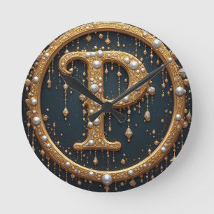 Goldenes Monogramm Anfangsbuchstabe P Runde Wanduhr
