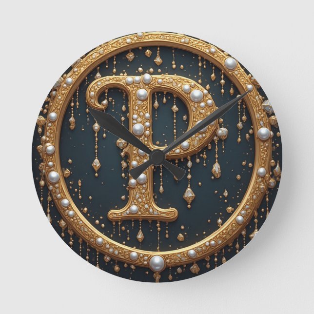 Goldenes Monogramm Anfangsbuchstabe P Runde Wanduhr (Vorderseite)