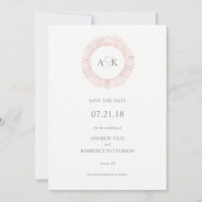 Goldenes Monogramm aus eleganter Rose Save the Dat Save The Date (Vorderseite)
