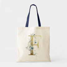 Goldenes Monogramm Buchstabe F Blaue Wasserfarben