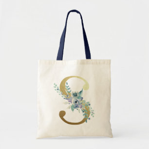 Goldenes Monogramm Buchstabe S Blaue Wasserfarben Tragetasche