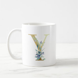 Goldenes Monogramm Buchstabe Y Blaue Wasserfarben  Kaffeetasse