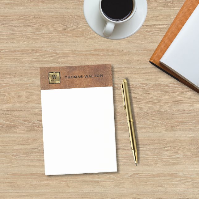 Goldenes Monogramm Echtes Leder Aussehen Elegant Post-it Klebezettel (Von Creator hochgeladen)