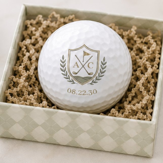 Goldenes Monogramm-Hochzeits-Golf-Wappen Golfball (Von Creator hochgeladen)