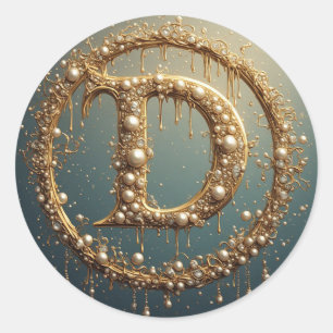 Goldenes Monogramm Initial Buchstabe D Runder Aufkleber