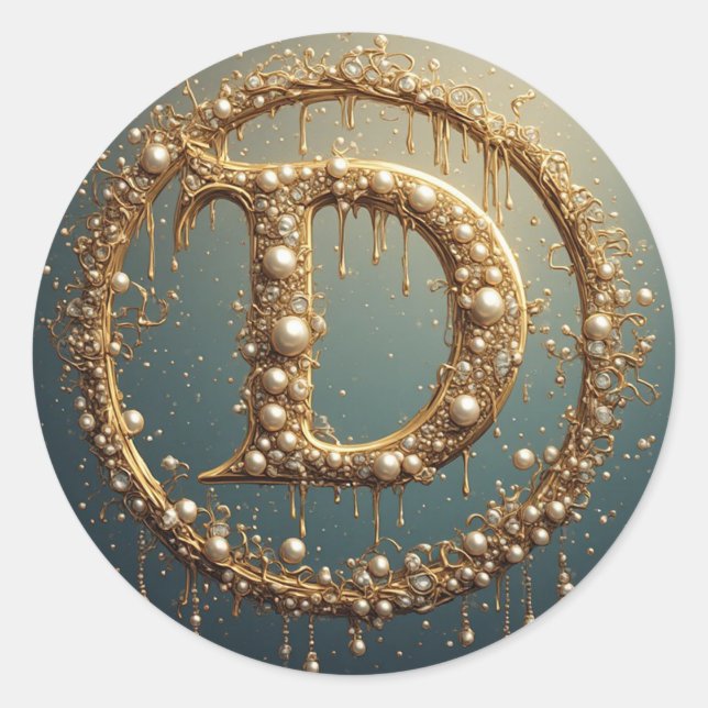 Goldenes Monogramm Initial Buchstabe D Runder Aufkleber (Vorderseite)