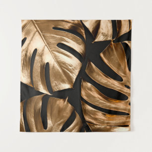 Goldenes Monstera-Blattmuster Wandteppich