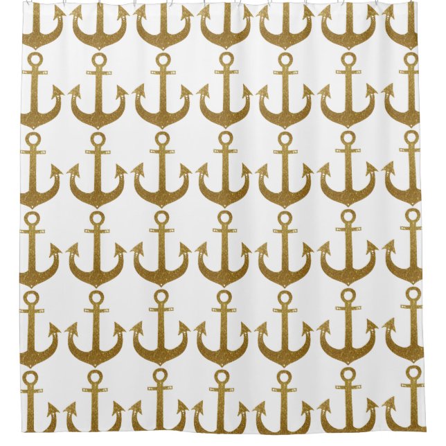 Goldenes Muster der Anker . nautisch Duschvorhang (Vorderseite)