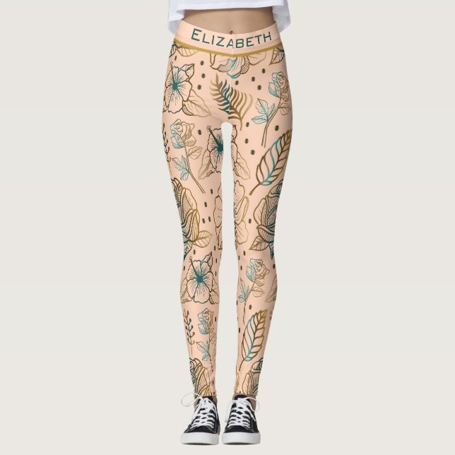 Goldenes, nahtloses Muster personalisiert Leggings (Vorderseite)