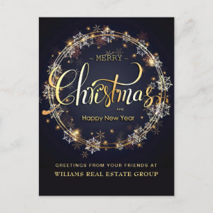 Goldenes Navy-Weihnachts-Schneeflocken-Unternehmen Postkarte