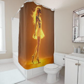 Goldenes Neonmädchen in leuchtender Mode-Eleganz Duschvorhang