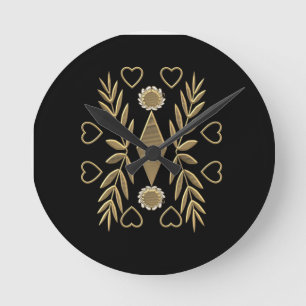 Goldenes Ornament auf schwarzem Gewand Runde Wanduhr