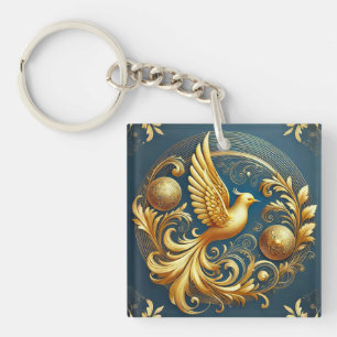 Goldenes Ornament mit Vogelmotiv Schlüsselanhänger
