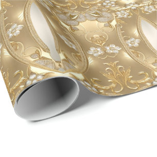 Goldenes, ornamentales Blumengeschenkpapier Geschenkpapier
