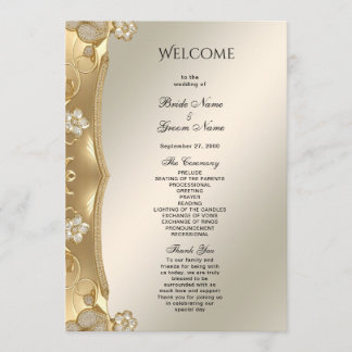 Goldenes, ornamentales Hochzeitsprogramm mit Blume Programm