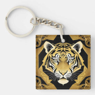 Goldenes ornamentales Tiger-Kunstwerk Schlüsselanhänger