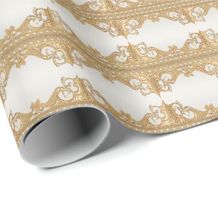 Goldenes, ornamentales weißes Perlen-Geschenkpapie Geschenkpapier