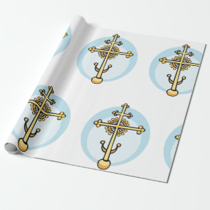 Goldenes Orthodox-Kreuz religiöses Symbol Geschenkpapier