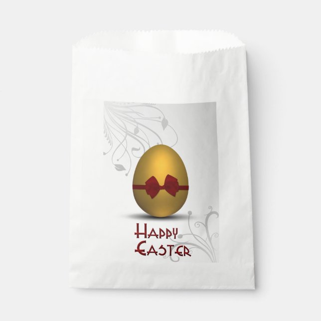 Goldenes Ostereier mit braunem, floralfarbenem Mus Geschenktütchen (Vorderseite)