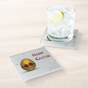 Goldenes Ostereier mit braunem, floralfarbenem Mus Glasuntersetzer