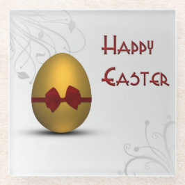 Goldenes Ostereier mit braunem, floralfarbenem Mus Glasuntersetzer