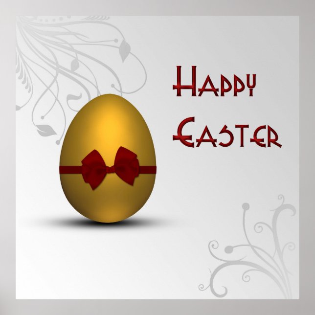 Goldenes Ostereier mit braunem, floralfarbenem Mus Poster (Vorne)