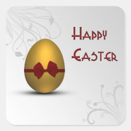 Goldenes Ostereier mit braunem, floralfarbenem Mus Quadratischer Aufkleber