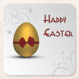 Goldenes Ostereier mit braunem, floralfarbenem Mus Rechteckiger Pappuntersetzer