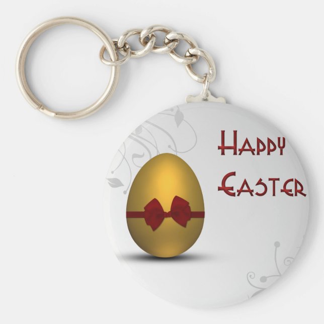 Goldenes Ostereier mit braunem, floralfarbenem Mus Schlüsselanhänger (Vorne)