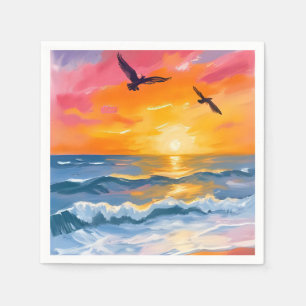 Goldenes Ozean-Sonnenuntergang-Aquarell-Strand-Gem Serviette