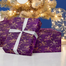 Goldenes Pegasus-Funkelmuster auf königlichem Purp Geschenkpapier