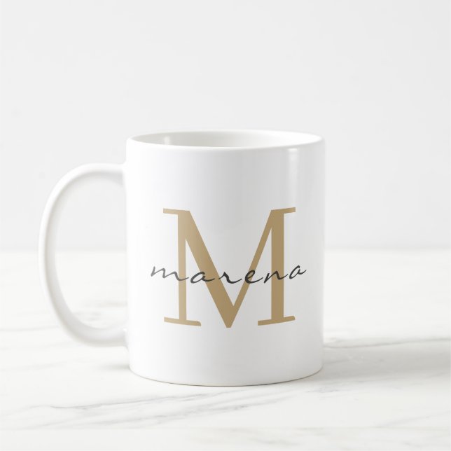 Goldenes personalisiertes Monogramm mit Ihrem Name Kaffeetasse (Links)