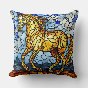 Goldenes Pferd aus Glas Kissen