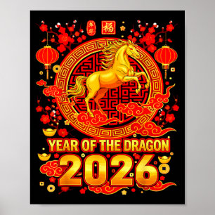 Goldenes Pferd Chinesisches Neujahr 2026 Drache Zo Poster