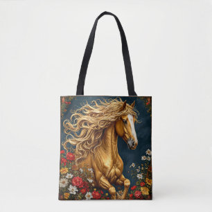 Goldenes Pferd mit blühender Mane